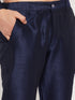 Vastramay Men's Orange Matka Silk Nehru Jacket With Navy Blue Silk Blend Kurta and Pant style Pyjama Set